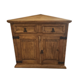RUSTIC CORNER WITH 2 DOORS/1 DRAWER CABINET/CHEST NATURAL WOOD 35.5H X 38W X 20D
