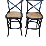 PAIR OF WOOD & CANE LOOK COUNTER HEIGHT BARSTOOL BROWN 38H X 20W X 20D