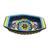 TALAVERA RECTANGLE MEXICAN POTTERY BOWL HOME DECOR BLUE/MULTICOLOR 2.5H X 10.5W X 6D