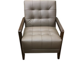 WOOD AND LEATHER ACCENT CHAIR BROWN 32H X 26W X 30D