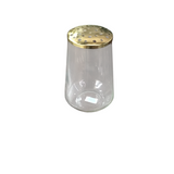 ROUND CLEAR GLASS VASE/FLORAL FROG TOP HOME DECOR GOLD 8"