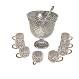 SHANNON GODINGER 10 PC SET (FOOTED PUNCH BOWL/8 CUPS S/P PUNCH LADLE CRYSTAL 12"H
