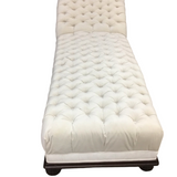 VINTAGE UPHOLSTERED/BUTTON TUFTED CHAISE BEIGE/BROWN 30H X 80W X 32D