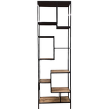 TALL METAL/WOOD ETAGERE BLACK/NATURAL WOOD 104H X 32W X 16D