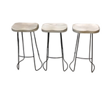 SET OF 3 RUSTIC WOOD/METAL STOOLS BARSTOOL BLACK/NATURAL WOOD 30H X 13 X 13