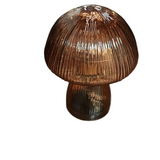 BROWN LINED PRESS GLASS LED MUSHROOM WITH TIMER HOME DECOR BROWN 5.75