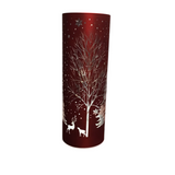ENGRAVED WINTER SCENE LED CYLINDER HOLIDAY DECOR RED LASER 10"