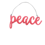 GLITTERED "PEACE" ORNAMENT HOLIDAY DECOR RED
