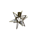 3 DIMENSIONAL METAL/GLASS STAR TAPER CANDLE HOLDER HOLIDAY DECOR GOLD 6"