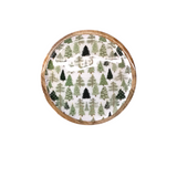 WOOD TRAY WITH CHRISTMAS TREES ENAMELED HOLIDAY DECOR WHITE 8"