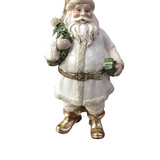 RESIN SANTA WITH WREATH & PACKAGE HOLIDAY DECOR WHITE & GOLD 9"