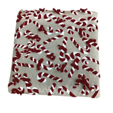 PIPED LINEN PILLOW WITH CHENILLE CANDY CANES & BELLS HOLIDAY DECOR TAUPE/RED/WHITE 20"