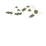 TABLE RUNNER WITH HOLLY LEAVES & BERRIES HOLIDAY DECOR CREAM/GREEN/RED 72"