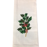 TOWEL WITH HOLLY LEAVES AND BERRIES HOLIDAY DECOR CREAM/GREEN/RED 28"