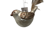 MERCURY GLASS BIRD ORNAMENT WITH FEATHER TAIL #2 HOLIDAY DECOR WHITE 5.5