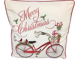MERRY CHRISTMAS WITH BIKE PILLOW WHITE RED 16"