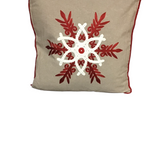 LINEN WITH SNOWFLAKE PILLOW BROWN RED WHITE 17"