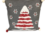 WOOL WITH CHRISTMAS TREE PILLOW GREY RED WHITE 17.75"
