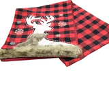BUFFALO PLAID RUNNER FUR TRIMMED LINENS RED BLACK 72"