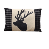 LUMBAR PLAID WOOL DEER PILLOW GREY CREAM 24"