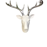 DEER HEAD WITH ANTLERS WALL DECOR WHITE/SILVER 16"H