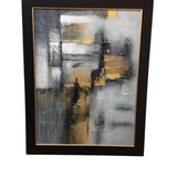 FRAMED ABSTRACT PAINTING ART BLUE/GOLD/BLACK 44 X 56