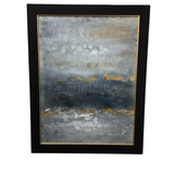 FRAMED ABSTRACT PAINTING ART NAVY/WHITE/GOLD 44 X 56