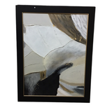 FRAMED ABSTRACT PAINTING ART WHITE/BLACK/GOLD 44 X 56