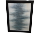 FRAMED ABSTRACT PAINTING ART SILVER/TEAL/WHITE 44 X 56