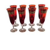 SET OF 8 CHAMPAGNE GLASSES CRYSTAL RUBI RED