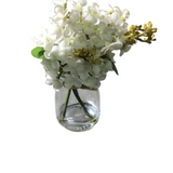 RANUNCULUS PREMADE IN GLASS VASE FLORAL/GREENERY WHITE 6.75