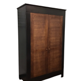 ETHAN ALLEN WOOD WITH 2 SHUTTERS DOORS ARMOIRE BROWN//BLACK 86H X 48W X 25D
