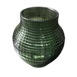 GRID PRESSED GLASS VASE HOLIDAY DECOR GREEN 8"