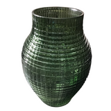 GRID PRESSED GLASS VASE HOLIDAY DECOR GREEN 10.25"