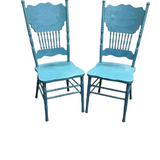 2 VINTAGE PAINTED WOOD (AS IS) ACCENT CHAIR TEAL/TURQUOISE 43H X 18W X 22D