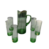 GLASS PITCHER WITH 6 GLASSES (MADE IN ROMANIA) CRYSTAL GREEN P-11"H G-7"H