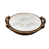 WICKER/CERAMIC SERVING SET HOME ACCESSORIES BROWN/WHITE 16" DIAM..