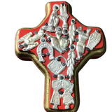 WOOD CROSS WITH MILAGROS HOME DECOR RED 4 X 3