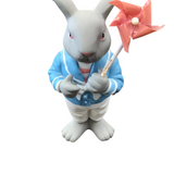 DEPARTMENT 56 BUNNY WITH WIND TWIRLER HOLIDAY DECOR BLUE/PINK/WHITE 5.5H