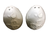 FLOWER EMBOSSED EGG SALT & PEPPER SHAKERS HOME DECOR WHITE 3"