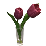REAL TOUCH DOUBLE TULIP PRIMADE IN GLASS VASE FLORAL/GREENERY FUCHSIA 8.5"