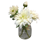 DAISY PREMADE IN GLASS VASE FLORAL/GREENERY WHITE 7"