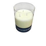 FLAMELESS GLASS CANDLE WITH THREE WICKS (BATTERY OPERATED) HOME DECOR 8H X 6 DIAM..