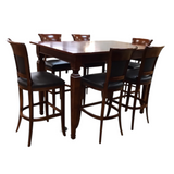 ITALIAN FURNITURE PUB TABLE WITH 6 CHAIRS WOOD/LEATHER DINING ROOM SET CHERRY WOOD/BLACK 42H X 63W X 39D