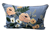 RIFLE PAPER CO. EMBROIDERED FLORAL PILLOW BLUE PINK