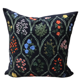 RIFLE PAPER CO. EMBROIDERED BOTANICAL PILLOW NAVY GREEN