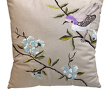RIFLE PAPER CO. EMBROIDERED BIRDS PILLOW TAUPE BLUE