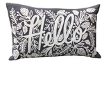 RIFLE PAPER CO. EMBROIDERED HELLO PILLOW GREY WHITE