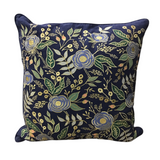 RIFLE PAPER CO. EMBROIDERED BOTANICAL PILLOW NAVY GREEN