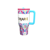 PENELOPE WITH HANDLE/FLIP STRAW TUMBLER PINK/BLUE/YELLOW 30 OZ.